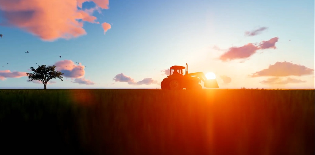 tractor bij sunset